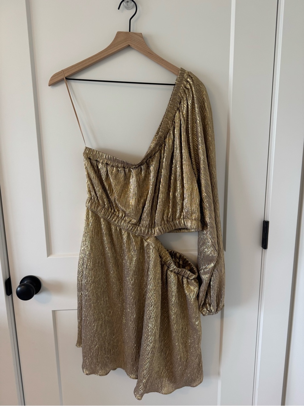 Vici Metallic Gold Textured One-Shoulder Dress - Size XL, NWT